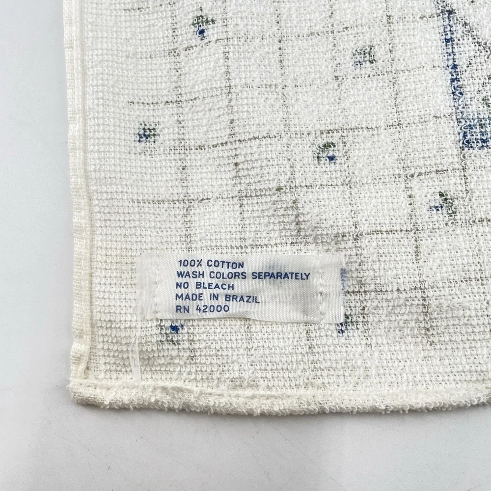 Mid Century Cotton Kitchen Towels White Royal Blue Floral x3 Kmart Vintage Tags